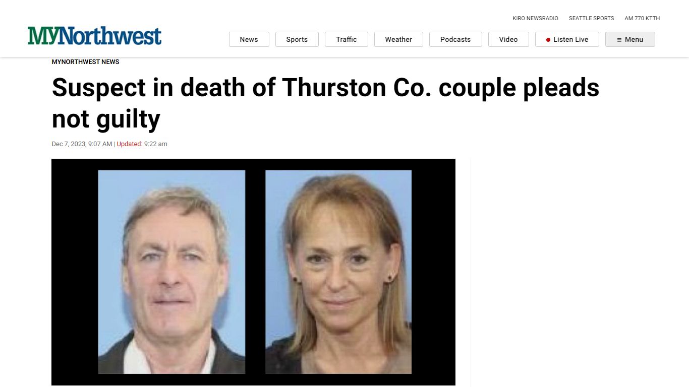 Suspect in death of Thurston Co. couple pleads not guilty